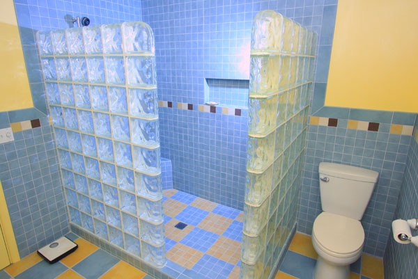 Glass Block wall and tile shower