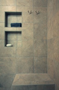 Tile shower with Recessed Shelves and Bench Tile shower with Recessed Shelves and Bench