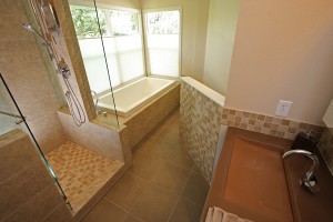 Full View of Tiled Master Bathroom